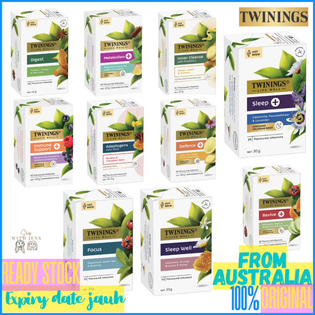 

Twinings Live Well Tea Digest / Sleep Well / Sleep + / Focus / Inner Cleanse Probiotic Flavoured Infusions Teh Bantu Tidur, Pencernaan, Fokus