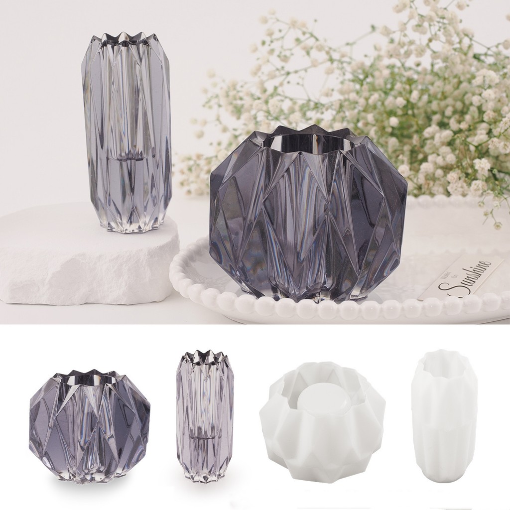 

DIY Crystal Epoxy Resin Mold Cut Fold Flower Vase Storage Box Jar Long Vase Mirror Silicone Mold For Resin Making Decoration