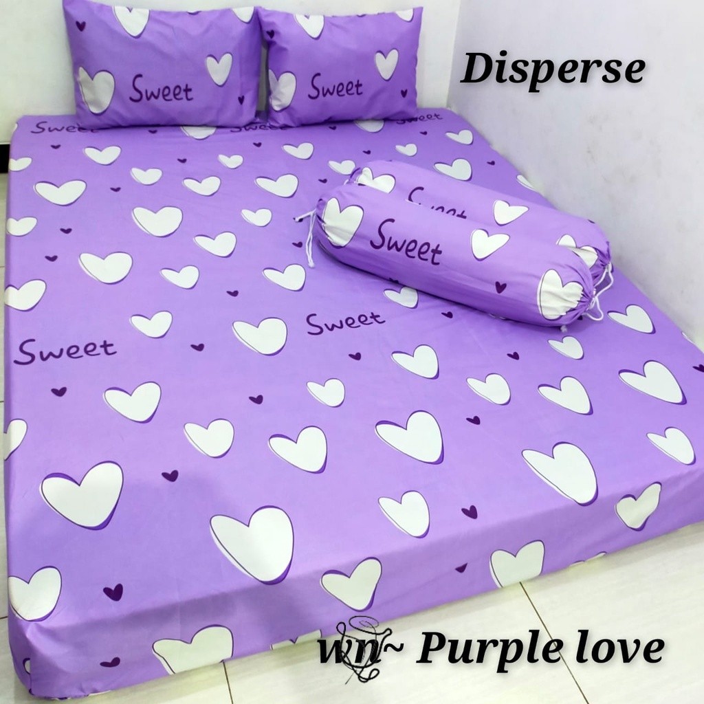 PROMO Sprei Motif SWEETY LOVE Ungu Murah Berkualitas Set SARBAN Sargul