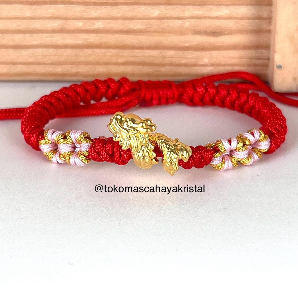 Gelang Tali Emas Charm Naga Lilit (Kokoh) / Dragon Full Badan 24k HK Hongkong 999%- Gold Bracelet