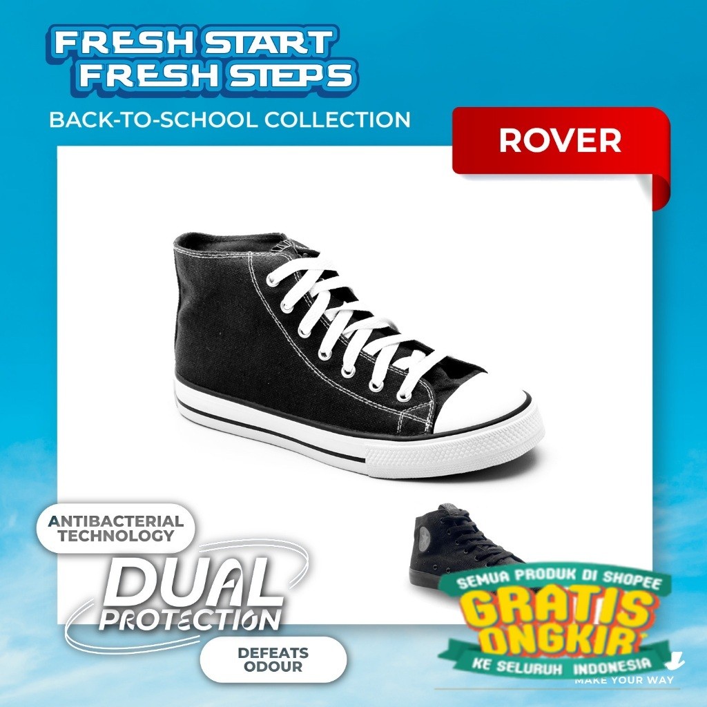 NORTH STAR - ROVER HI-TOP "Anti Bacterial" Sepatu Sneakers Sekolah Kanvas Kasual Pria / Wanita/ tali