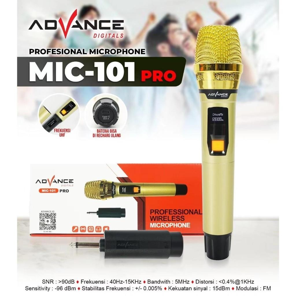【Ready+COD】Advance Mic Wireless UHF (Wireless) Bisa Dicharger Profesional Microphone digital Batrei 