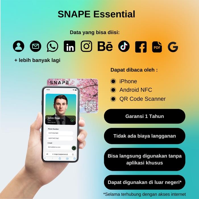 

E-Business Card / Kartu Nama Elektronik Dengan Fitur NFC dan QR Code - Black Jack, SNAPE Essential