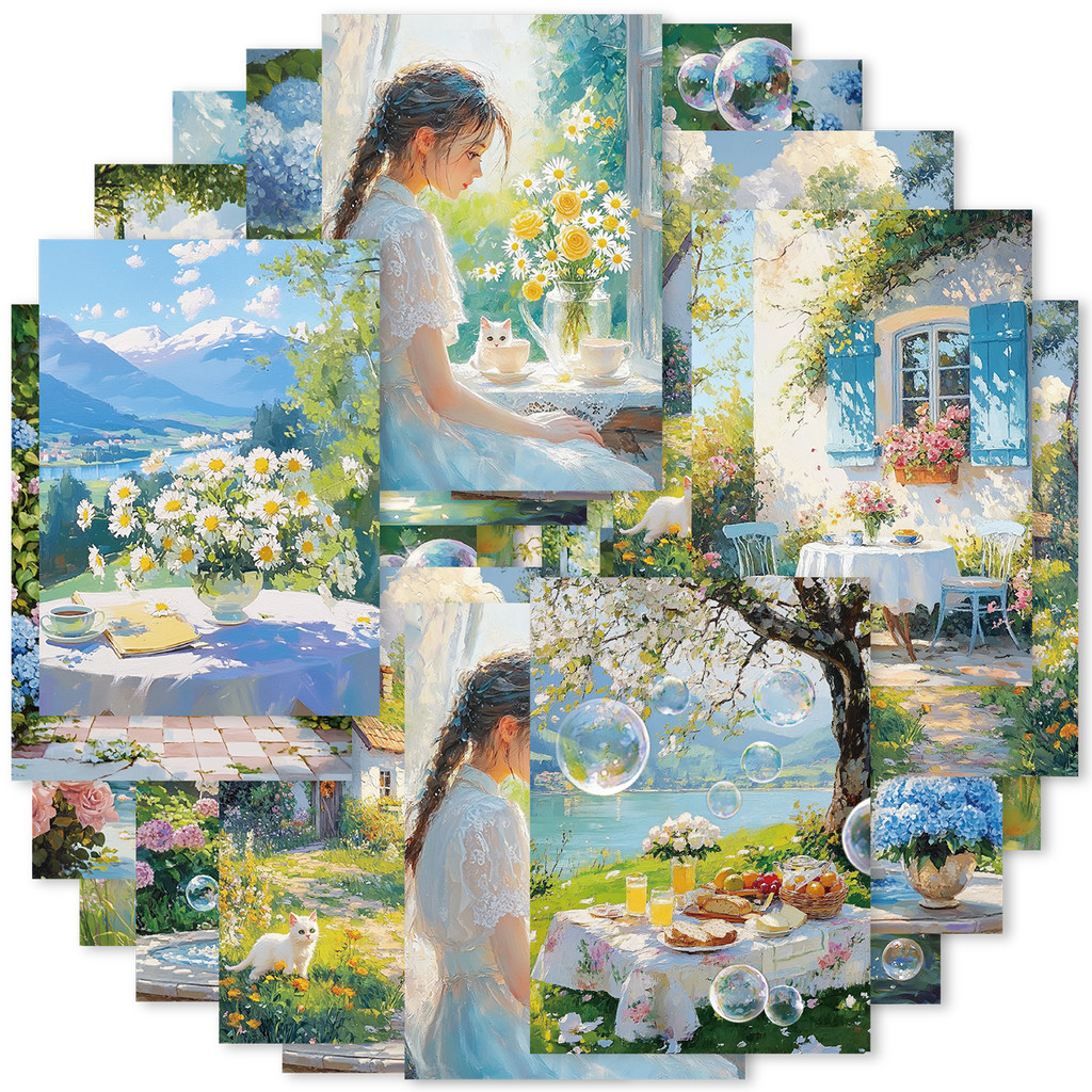 

20pcs (14x10) Cm Outdoor Camping Girl Kitten Material Paper for Diy Decor Fridge Rooms Decoration Handbag Stationery Stickers