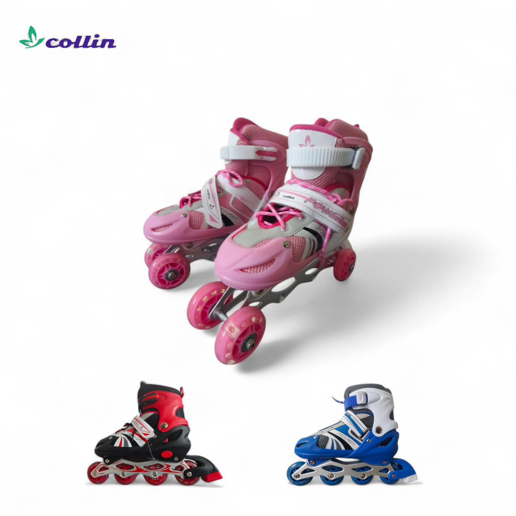 ESPECIALCOLLIN POWER ROLLER Sepatu Roda Anak Dewasa 4in1 | Setel Ukuran & Roda Nyala Skate Inline C1