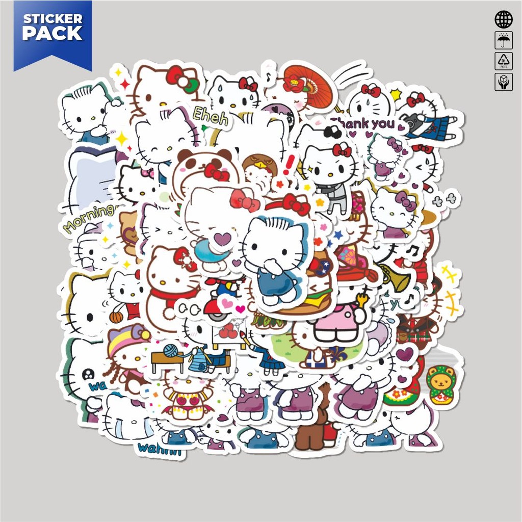 

[100PCS]Stiker Pack Stiker Kartun Hello Kitty V5 Aesthetic Vinyl Anti Air Dekorasi Sticker Laptop Buku Journal Koper Helm Casing HP Gitar Helm Skateboard