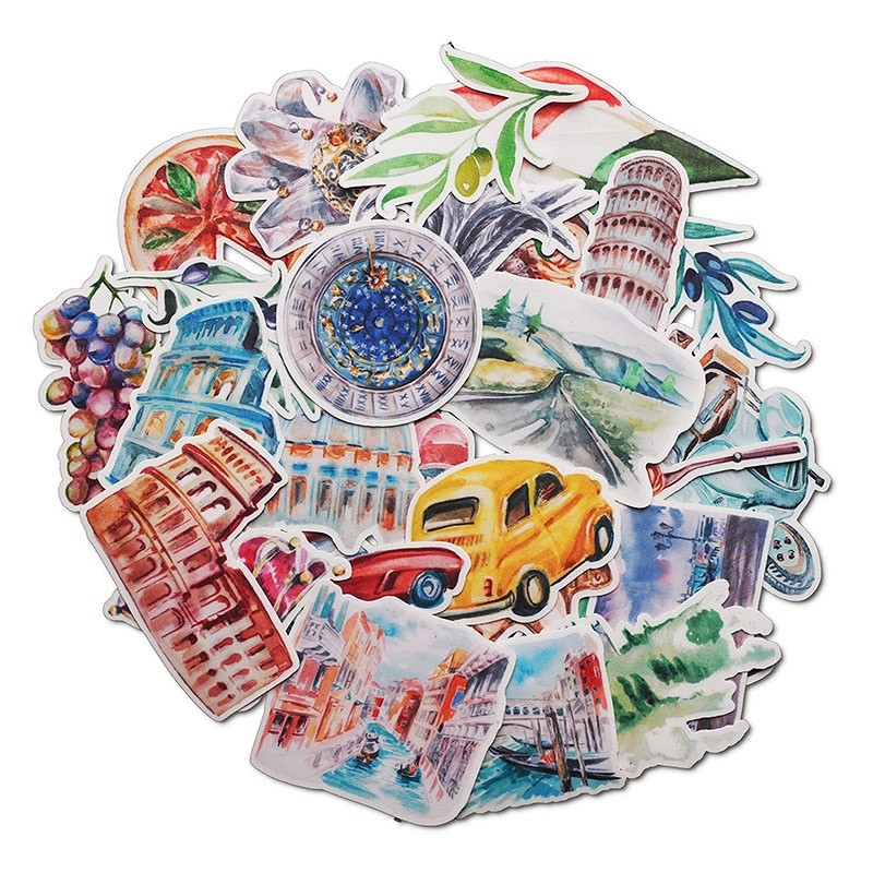 

28pcs Inspiring Italy Travel Stickers - Cute, Watercolor, Small Adventure Decals for Water Bottles, Laptops, Scrapbook