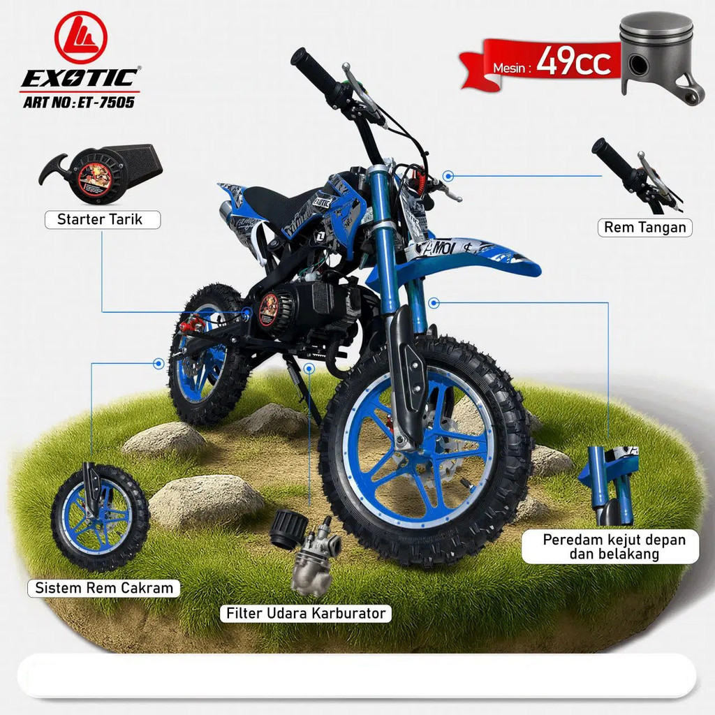 EXOTIC ET7505 MOTOR TRAIL MINI ANAK - REMAJA 49CC 1 SILINDER BBM