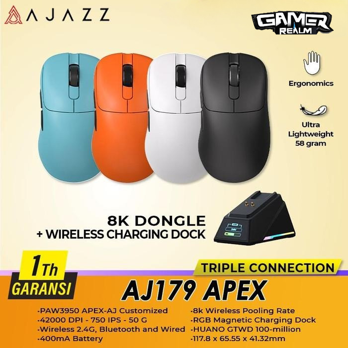Ajazz AJ179 APEX 8K Wireless Three Mode + Magnetic Charging Dock Mouse Gaming