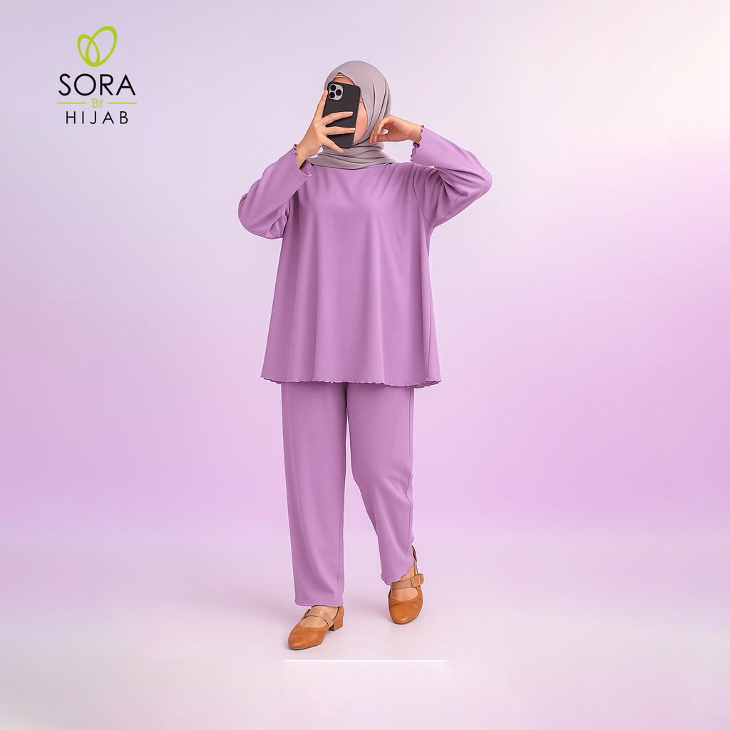 Atachi Setelan Rib Knit Wanita wanita muslimah baju santai setelan kerja