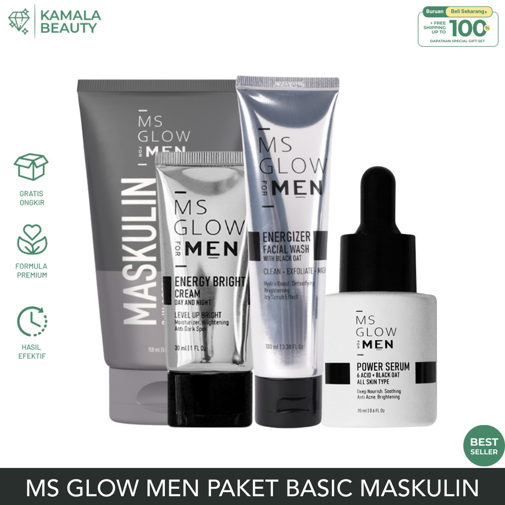 Skincare Pria Bodycare Cowok Ms Glow For Men Pencerah Wajah MS Glow Men Paket Basic Maskulin 4in1