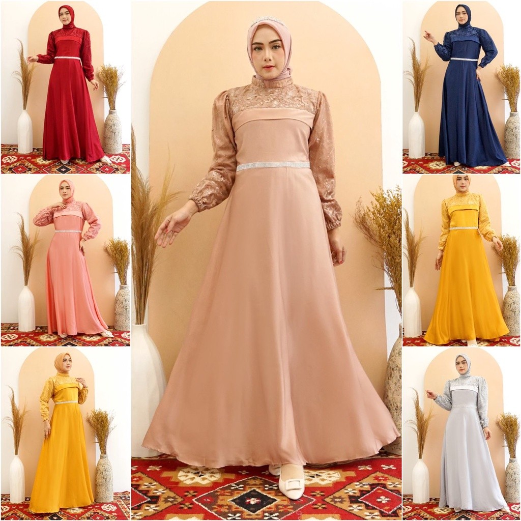 KINAN GAMIS MAXI DRESS PREMIUM MAXMARA SILK TILE / GAMIS PESTA / GAMIS KONDANGAN / MAXI PESTA / GAMI