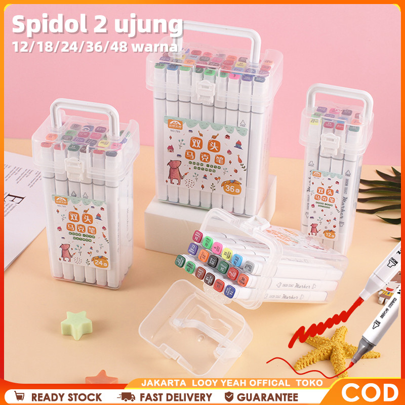 

Spidol Berbasis Minyak Ujung Ganda / Set Lengkap Spidol Anak / Spidol Warna Tahan Air / 12-48 Warna Pensil Cat Air Set Warna