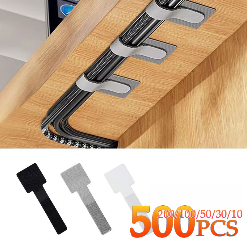 

10-500PCS Reusable Cable Ties Fastening Wire Organizer Cord Self Adhesive Adjustable Cord Organizer Straps Desk Management