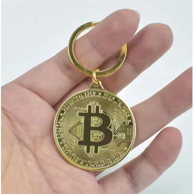 (INDOMALL) Koin Bitcoin Keychain Golden Bitcoin Keychain Keychain Gantungan Kunci Bitcoin / Gantunga