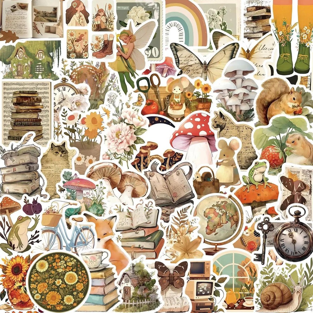 

50PCS Vintage animal graffiti Sticker Aesthetic Children's Korean Decoration Scrapbooking Stationery School Supplies