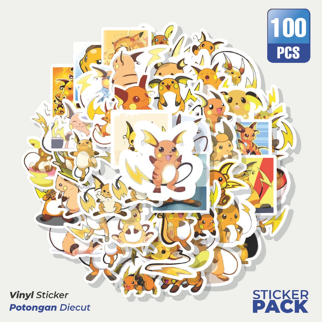 

Super Hemat! 100 PCS Stiker Raichu Pokemon Waterproof Aesthetic- Untuk Laptop, Motor, dan Helm - Paper Stationery Pack