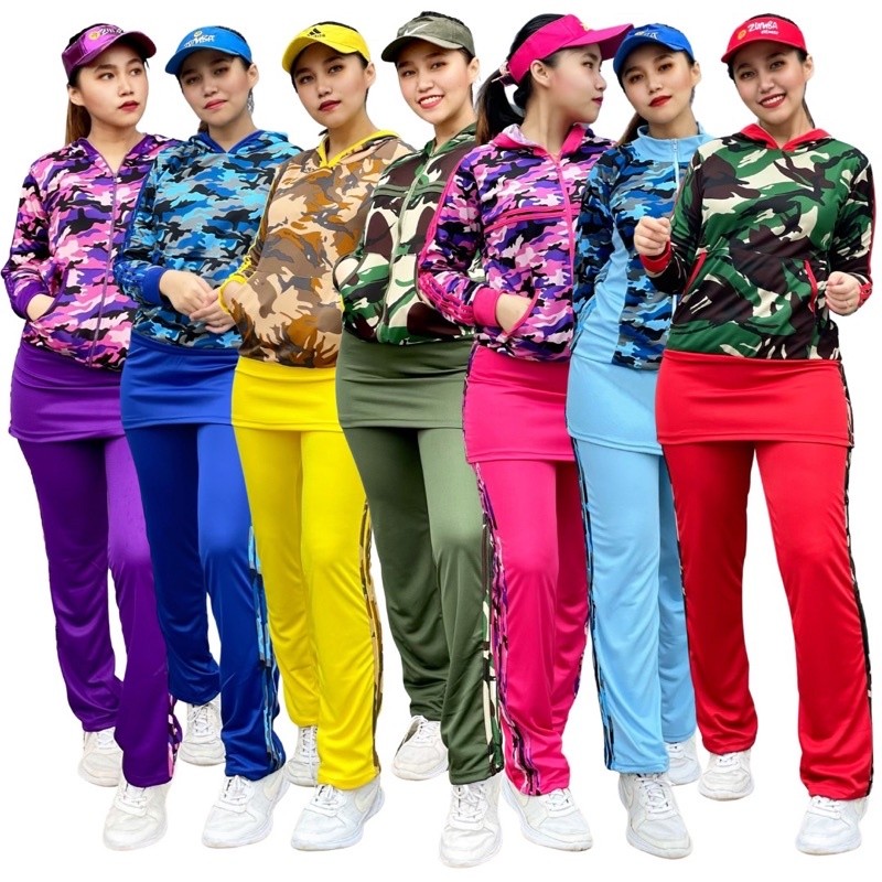 Setelan Baju Senam Army Rok Set Senam Gym Gowes Jogging Training Panjang Wanita Muslim HijabPAKAIAN 