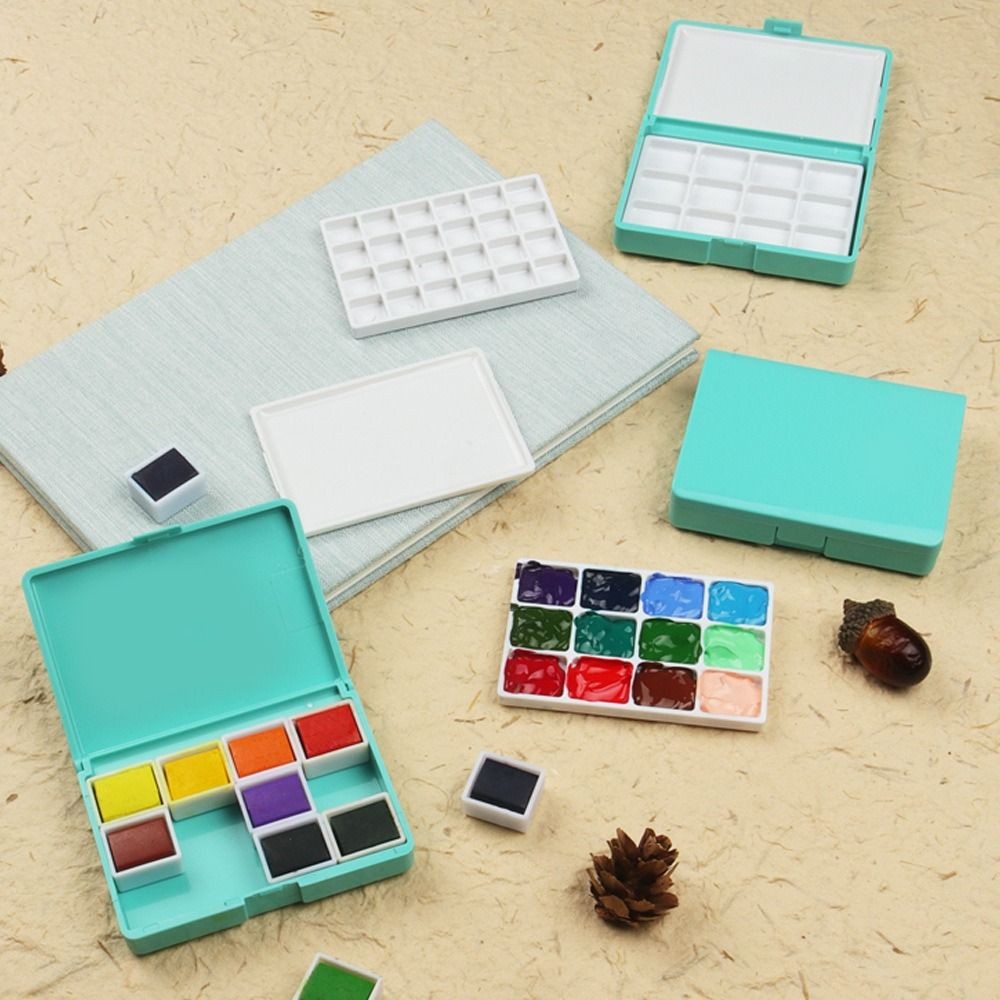 

12/24 Girds Portable Plastic Painting Box Empty Watercolor Palette Watercolor Oil Acrylic Gouache Paint Subpackage Art Supplies