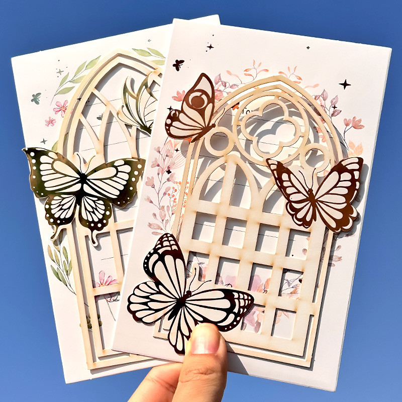 

Random New Style Greeting Card Exquisite Message Card Butterfly Envelope Outside The Window Postcard Fresh Two Fold Card