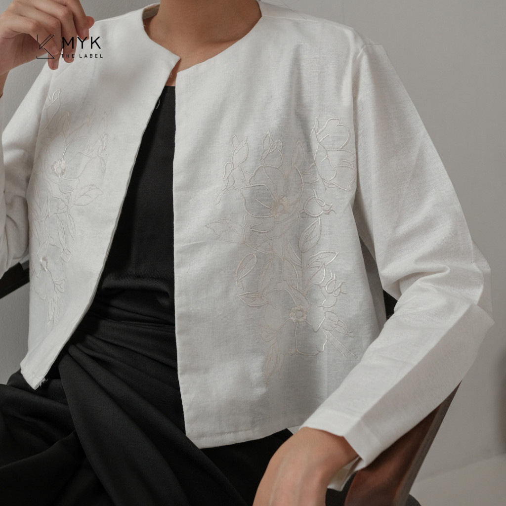 MYK.TheLabel - Clover Cotton Linen Embroider Blazer | Outer Linen Blazer Wanita Lengan Panjang Bordi