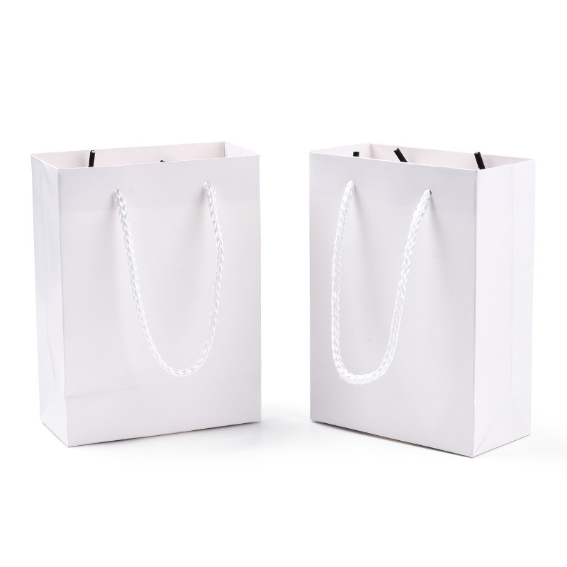 

20 pc Rectangle Cardboard Paper Bags Gift Bags Shopping Bags with Nylon Cord Handles White 12x5.7x16cm