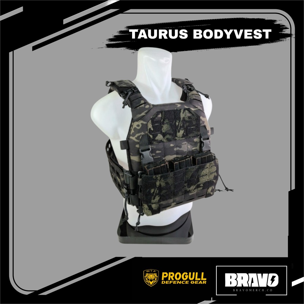 [ PROGULL DEFENCE ] BodyVest TAURUS Desain lasercut elegan Tni Polisi  - MULTICAM BLACK