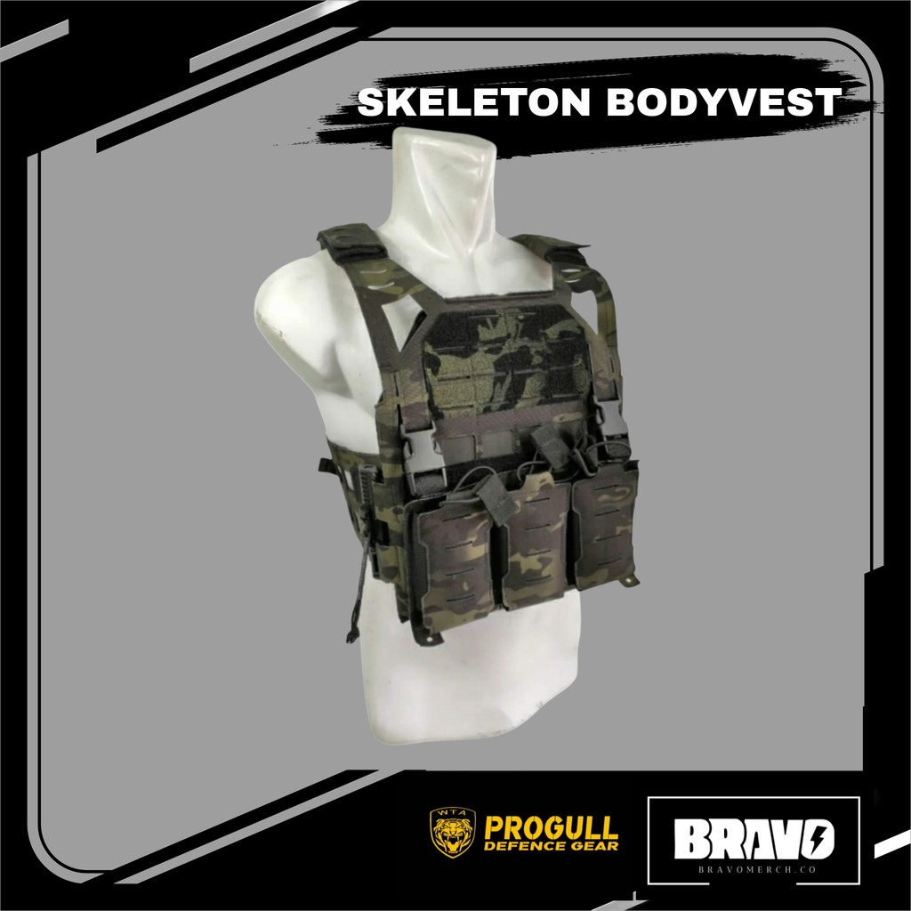 [ PROGULL DEFENCE ] BodyVest SKELETON Desain lasercut elegan Tni Polisi  - MULTICAM BLACK