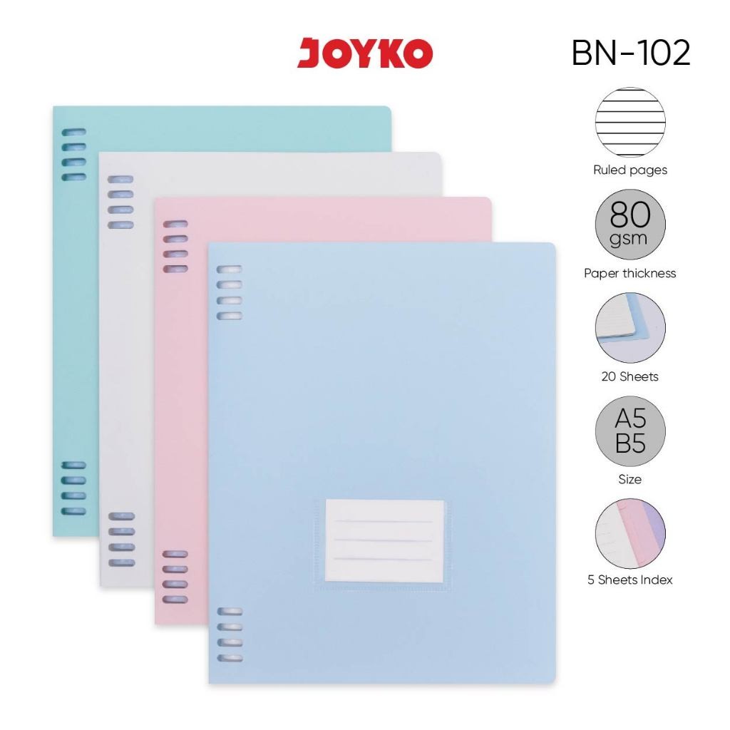 

Binder Note Joyko BN-102 A5 B5 - Binder Pastel Polos Joyko Multiring A5 B5 Free Kertas dan Pembatas