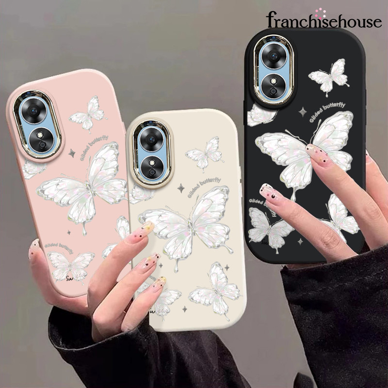 Casing Oppo Kupu-kupu putih Soft Case Lucu Chubby Case Fashion Cocok untuk OPPO A16 A16S A54S A3S A1