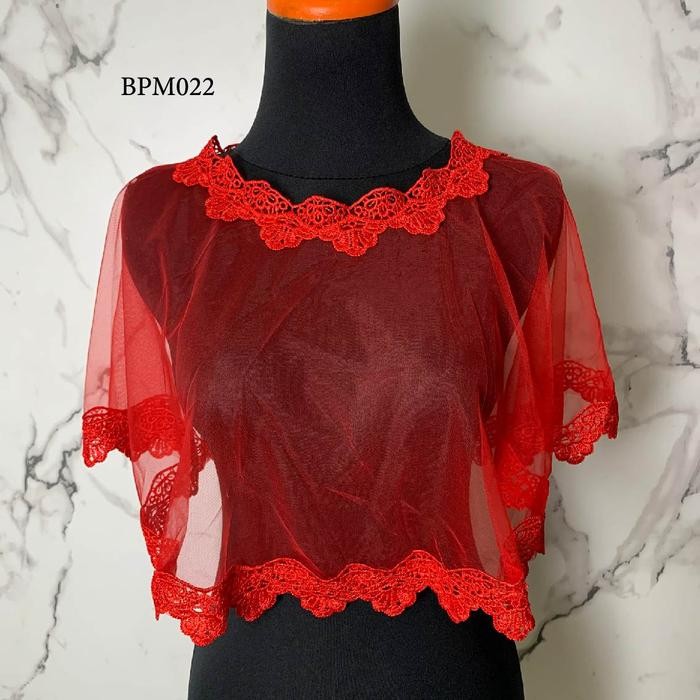 Bolero Lace Brukat Gaun Pesta Merah Pengantin Wanita BPM022