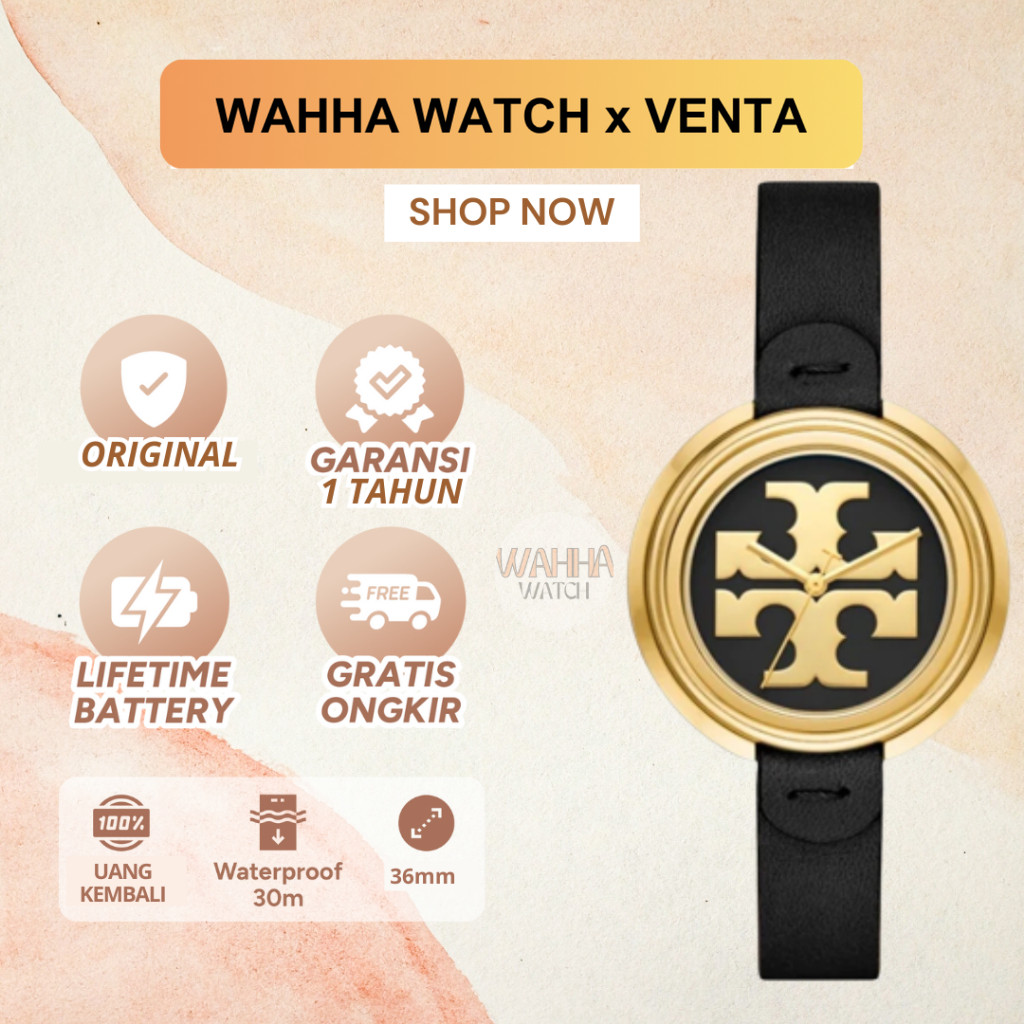 Jam Tangan Wanita Tory Burch TBW6204 / TBW 6204 Miller Black Leather / Gold-Tone [BERGARANSI]