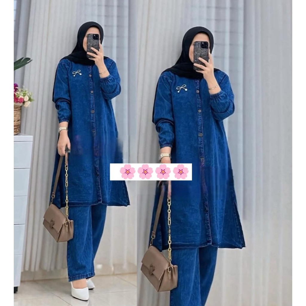 setelan tunik jeans premium