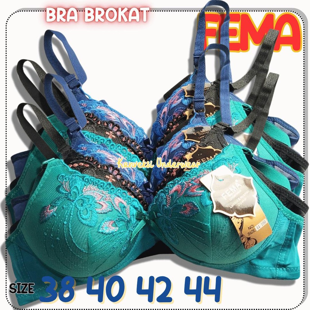 BH brokat FEMA – Bra renda wanita ukuran 38 40 42 44 BROKAT FEMA TANPA KAWAT BUSA TIPIS