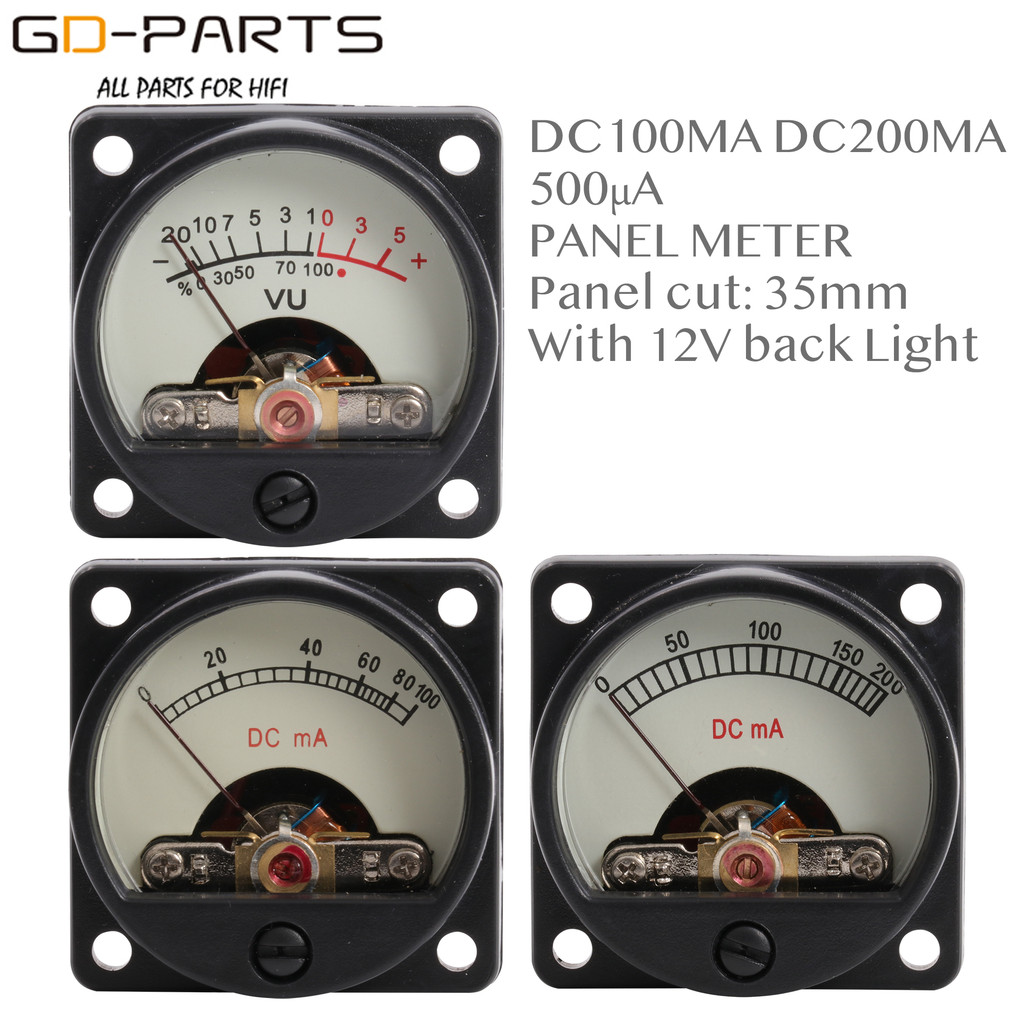 35mm DC100mA DC200mA 500UA VU Panel Meter Ampere Meter With 12V Warm Back Light For Vintage 300B KT8