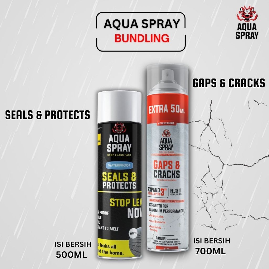 Aqua Spray - Paket Bundling - Seal Spray Penambal bocor dan Gaps Foam Penutup Lubang TERLARIS