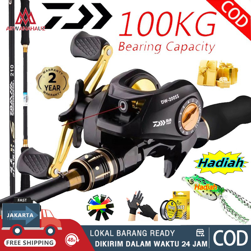 DAIWA Joran Pancing Set Casting Fishing Rod Reel Pancing Baitcasting Rasio 7.2:1 fishing set fishing