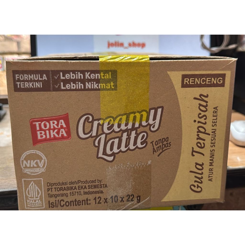 

Kopi torabika creamy latte 12 x 10 x 22 gram = 120 bks / 1 dus