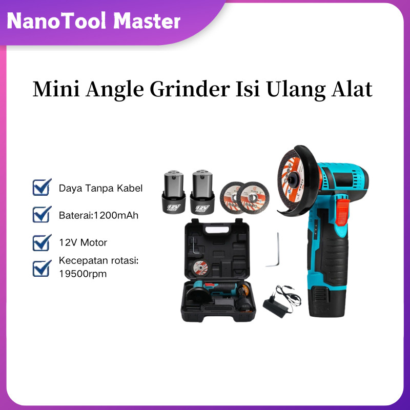 WOKER.ID Gerinda Sudut Mini / gerinda tangan baterai / 19500Rpm 12v Mini Angle Grinder Isi Ulang Ala