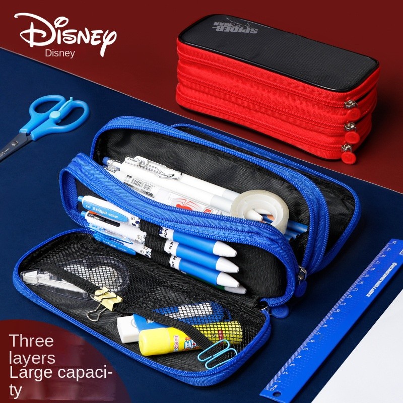 

Disney Spiderman panther Captain America triple Layered Large capacity student pen case School Supplies Storage Bag