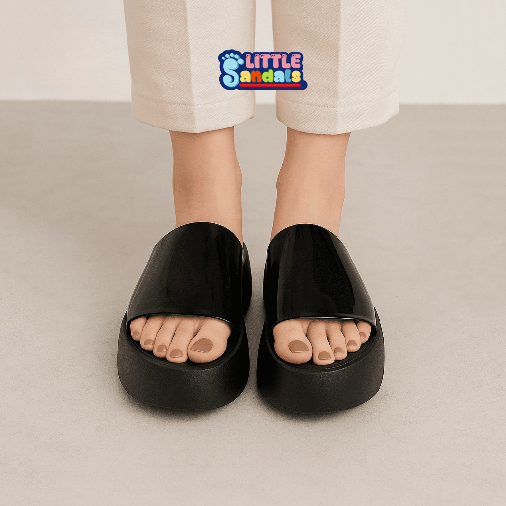 Sandal Slop Wedges Wanita Balance Import Sendal Empuk Karet Jelly Bahan Karet Jelly Empuk 1758-B1