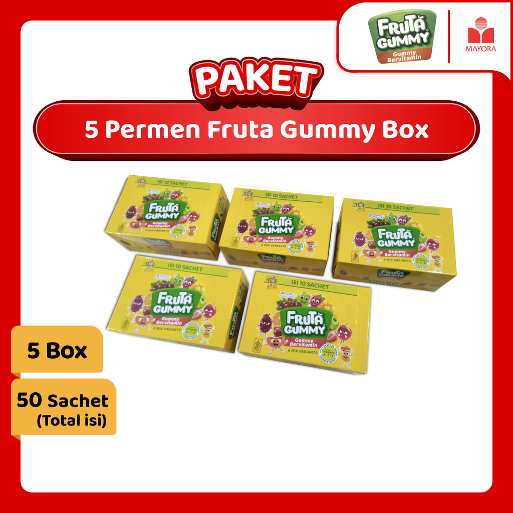 

Paket 5 Box Permen Fruta Gummy 250 Gram