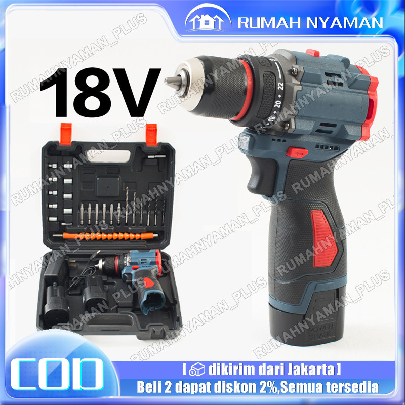 GILISHOP Mesin Bor Murah Alat-alat Listrik Bor Listrik + Baterai + Charger 18/36V Tanpa Kabel Bor Li