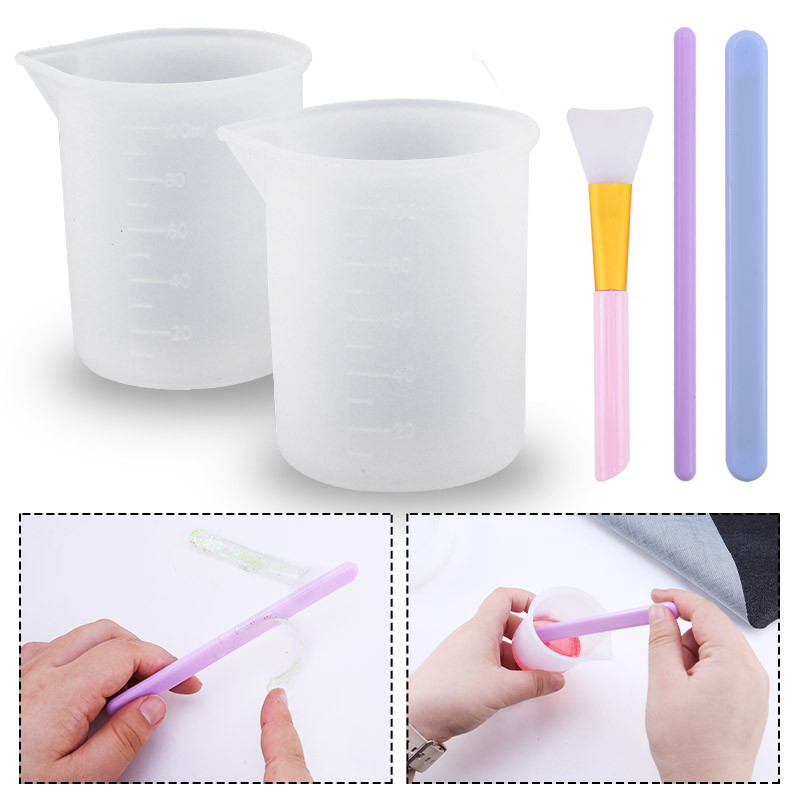 

100ML Silicone Measuring Cup Graduated Beaker Epoxy Resin Glue Tools Reused Silicone Round Stirring Rod Measuring Tools