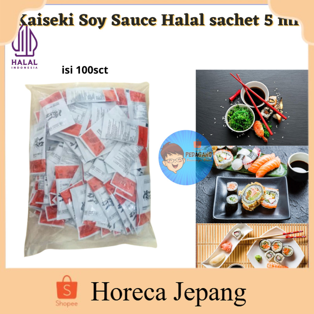 

Kaiseki Soy Sauce sachet isi 100 sachet / Soy Sauce Sachet Shoyu Kecap Asin Jepang Halal /shoyu sachet/ Kecap Asin 5ml