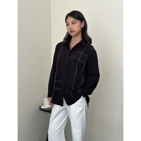 ZETERINDO - ZER KEMEJA SATSUKI HITAM PUTIH MODIS POLOS LENGAN PANJANG DAILY SHIRT / Atasan Wanita CO