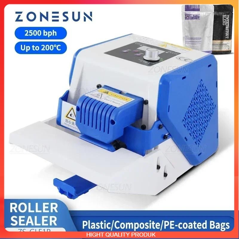 

BEST QUALITY ZONESUN Portable Bag Sealer Roller Sealing Machine Aluminum Foil Composite Plastic Film PE Coated Paper Food Packaging ZS-GLF1P