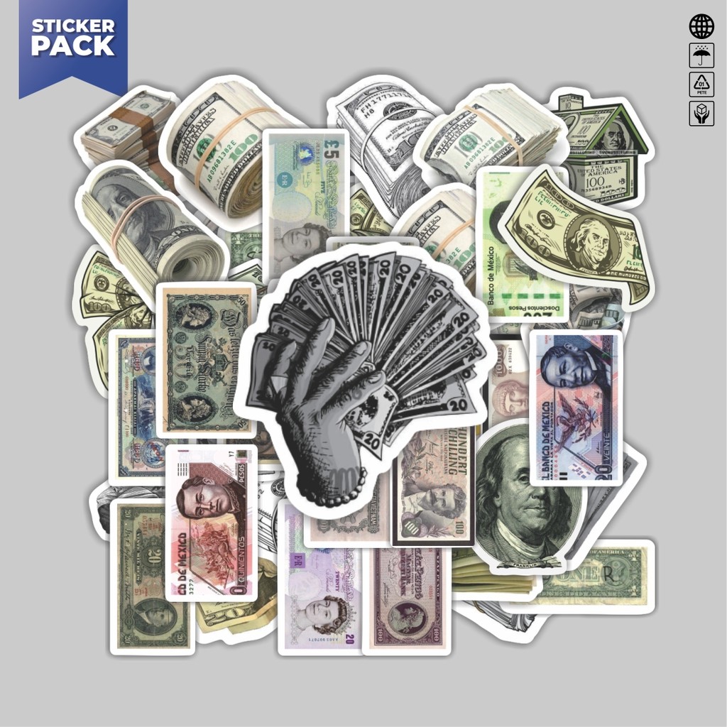 

[100PCS]Stiker Pack Stiker Money [Mata Uang] V1 Aesthetic Vinyl Anti Air Dekorasi Sticker Laptop Buku Journal Koper Helm Casing HP Gitar Helm Skateboard