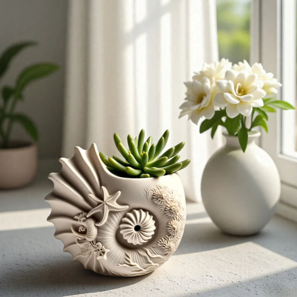 

Conch Mold for Resin DIY Conch Flower Pot Coral Sea Star Cameo Storage Box Planter Pot Molds Shell Candle Cup Gypsum Mould