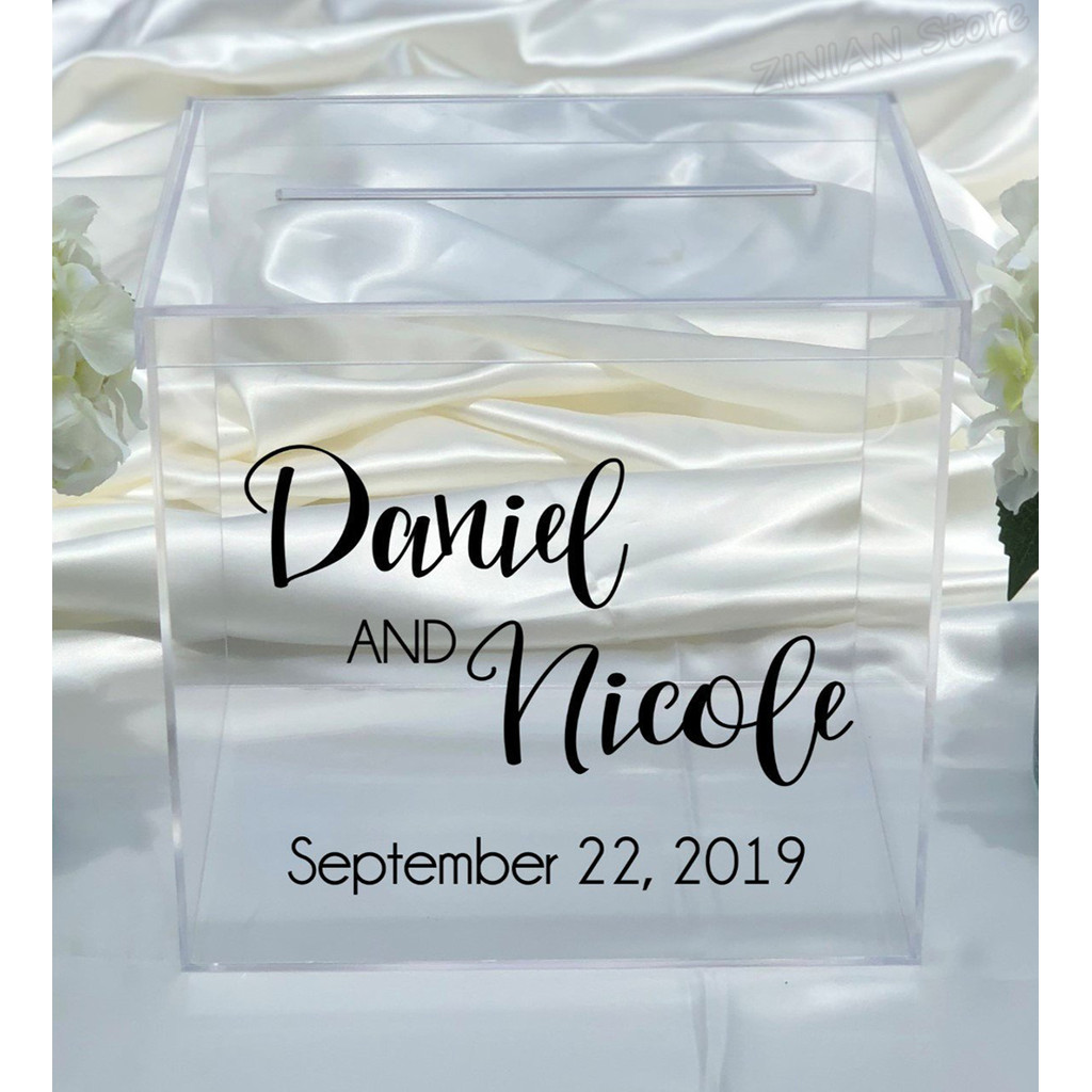 

Personalized Wedding Card Box Decal Stickers Engagement Vinyl Decals Custom Sticker Removable Simple Rustic Wedding Decor D041